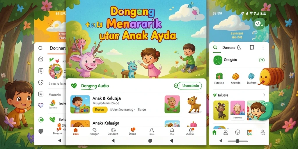 Tampilan antarmuka aplikasi 88IDR saat memutar dongeng audio.