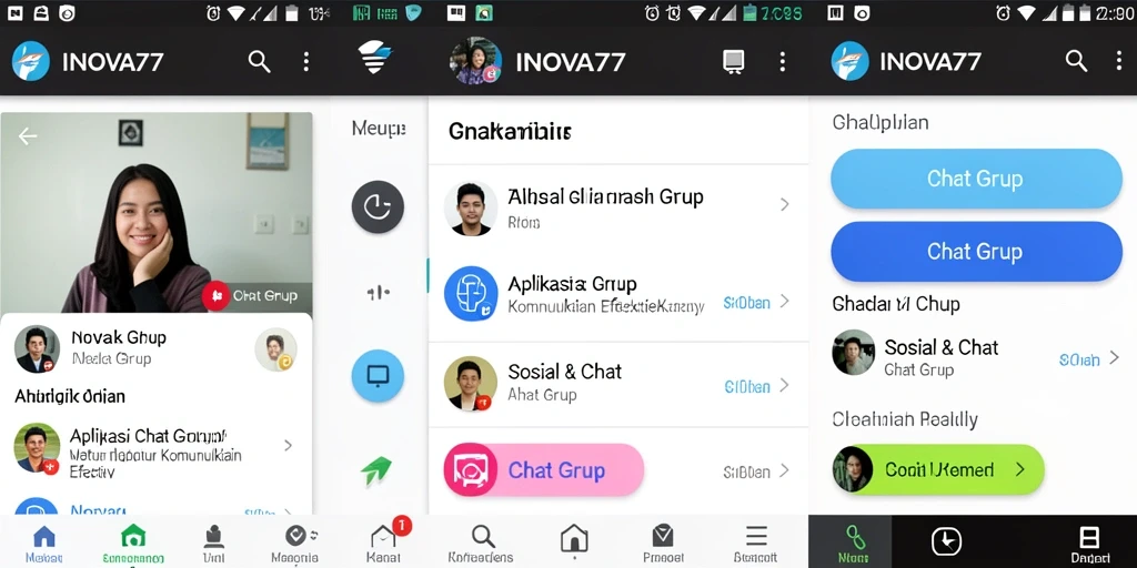 Tampilan antarmuka INOVA77 untuk Chat Grup yang interaktif.